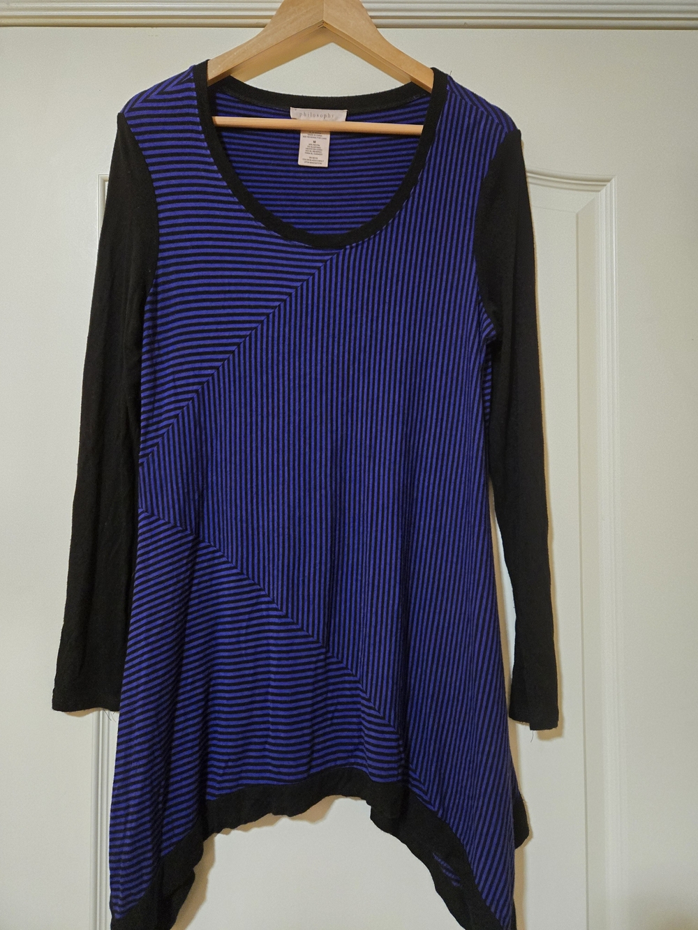 Philosophy Blue and Black Striped Long-Sleeve Tunic Soft Cozy